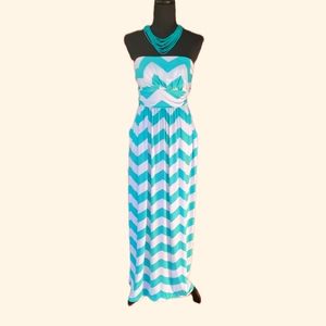 Turquoise & White Maxi Dress